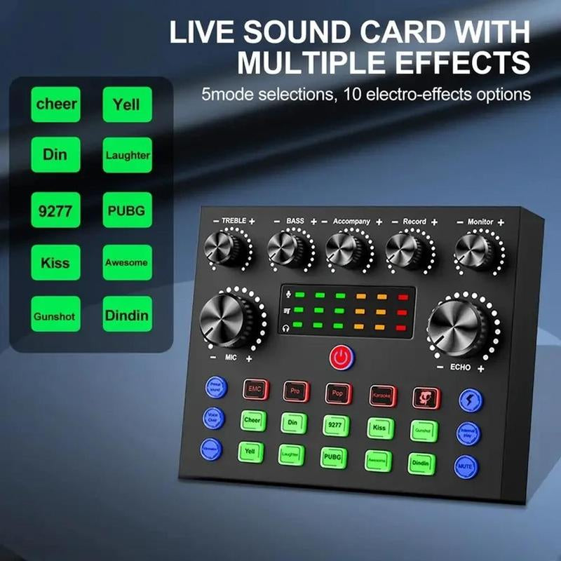 Podcast Equipment Kit, Audio Interface & All-In-One Live Sound Control Device, Sound Card Set, Ideal for Recording, Gaming, Singing, Broadcasting, Live Streaming