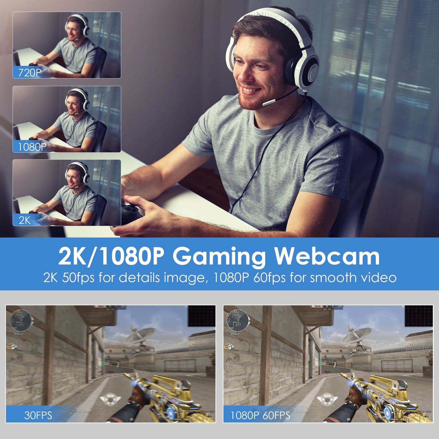 (2 Pack) 2K/1080P Gaming Webcam with Rgb&Fill Light Compatible for Switch 2 Autofocus USB Web Cam 2 Microphones for PC Laptop Video Streaming