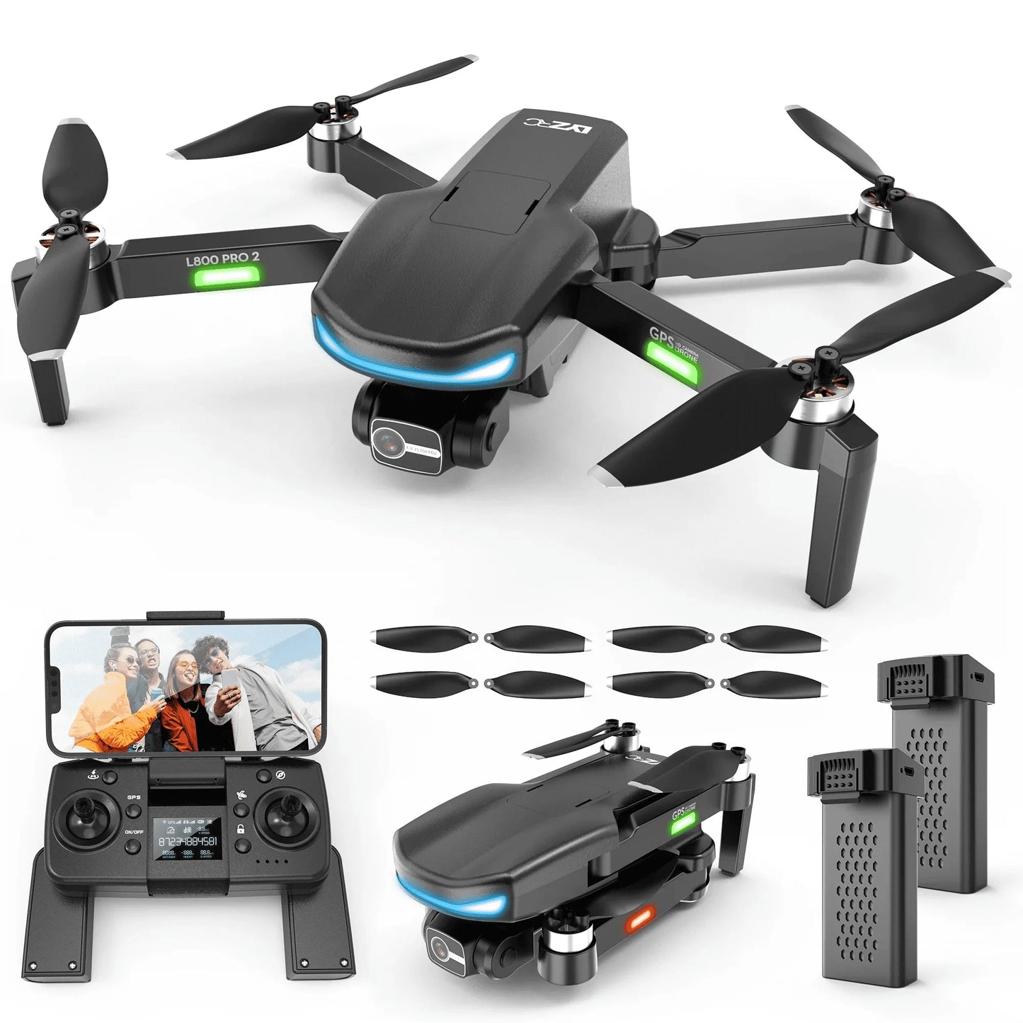 L800 Pro2 GPS Drone with 4K HD Camera for Adults and Beginners, 3-Axis Gimbal, FPV RC Quadcopter with Brushless Motor, 5G WIFI Transmission, 2 Batteries, Black