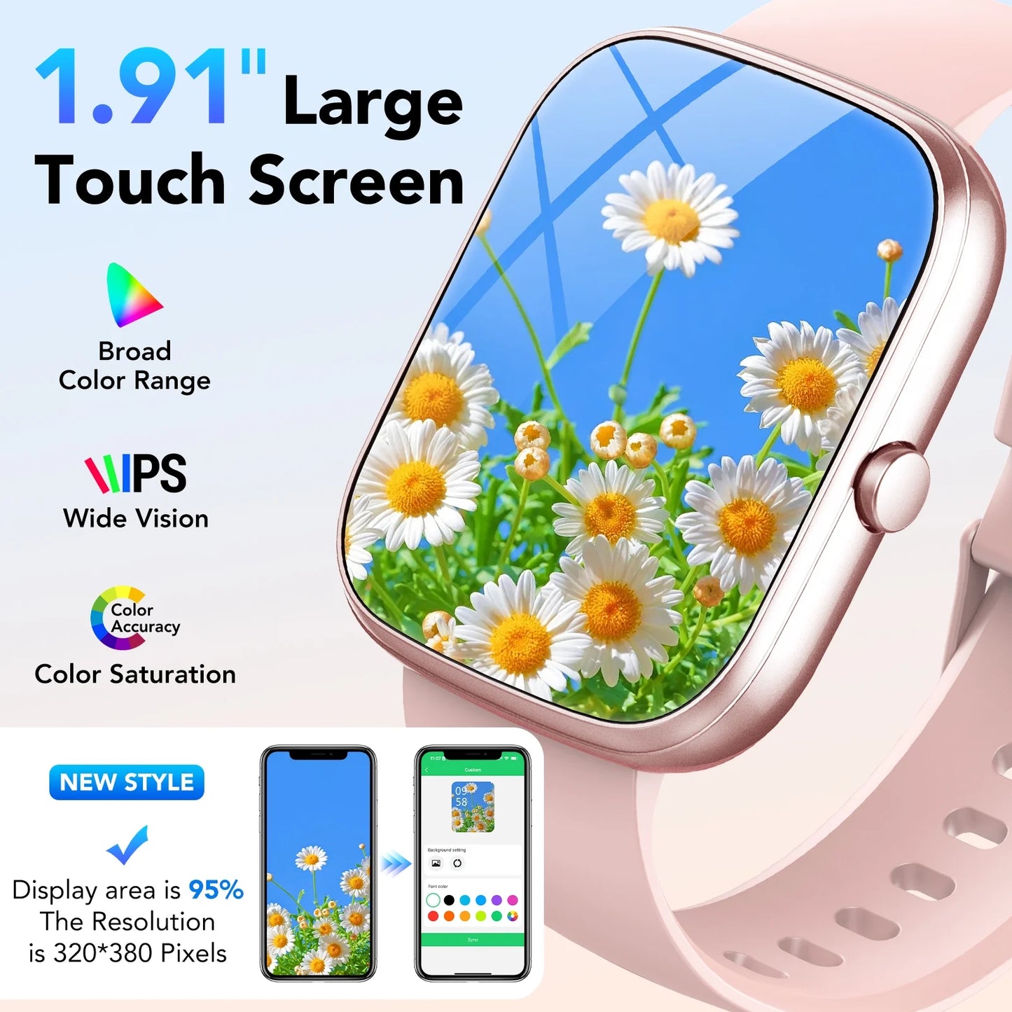 2025 NEW 1.91''HD Screen Smart Watch Compatible with Android and Iphone,Answer/Make Calls/100 Sports Modes/Message Reminder,Ip68 Waterproof Fitness Tracker for Men Women, Gifts