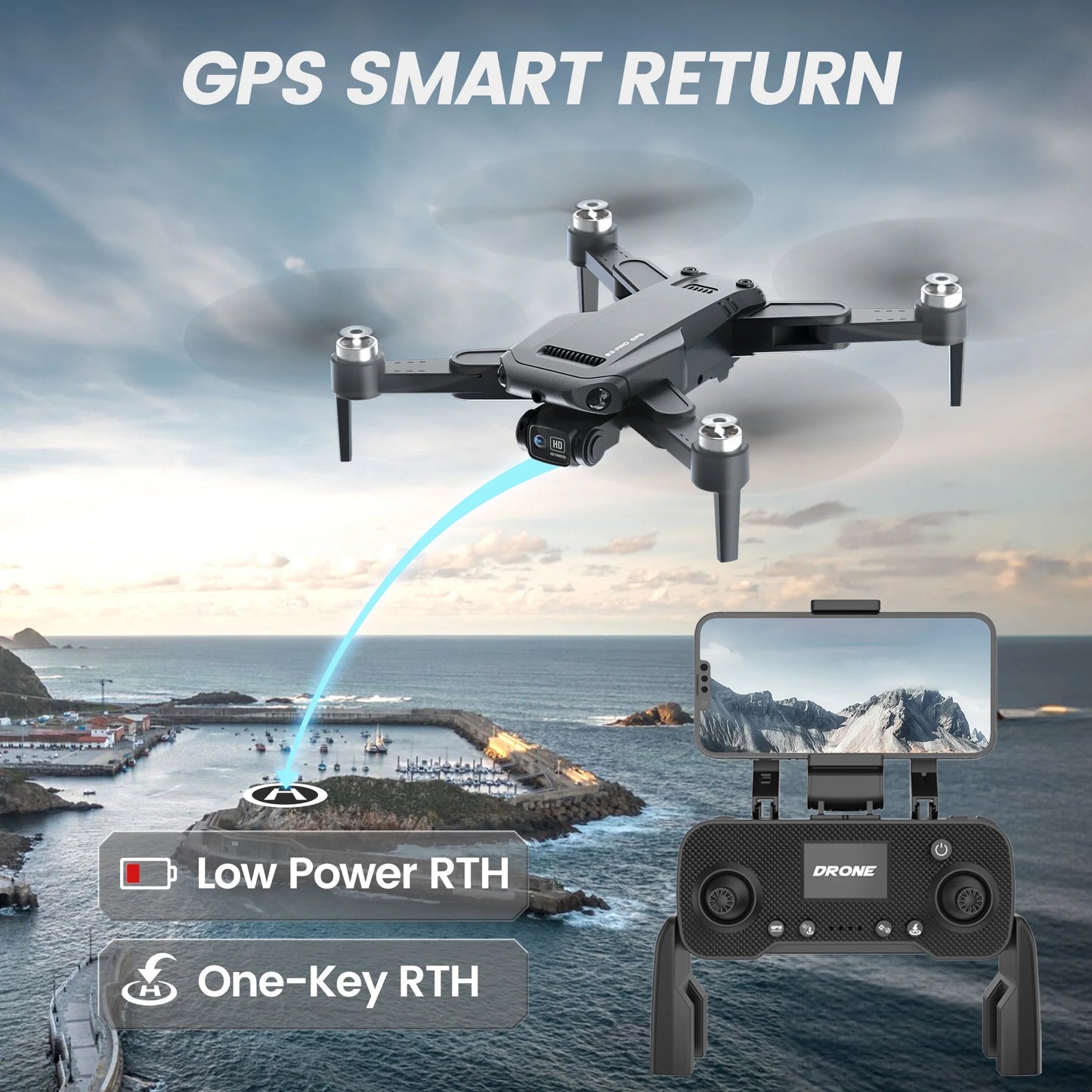 B3-PRO GPS Foldable Drone with 4K HD Camera for Adults, Brushless Motor, 2 Batteries, Black