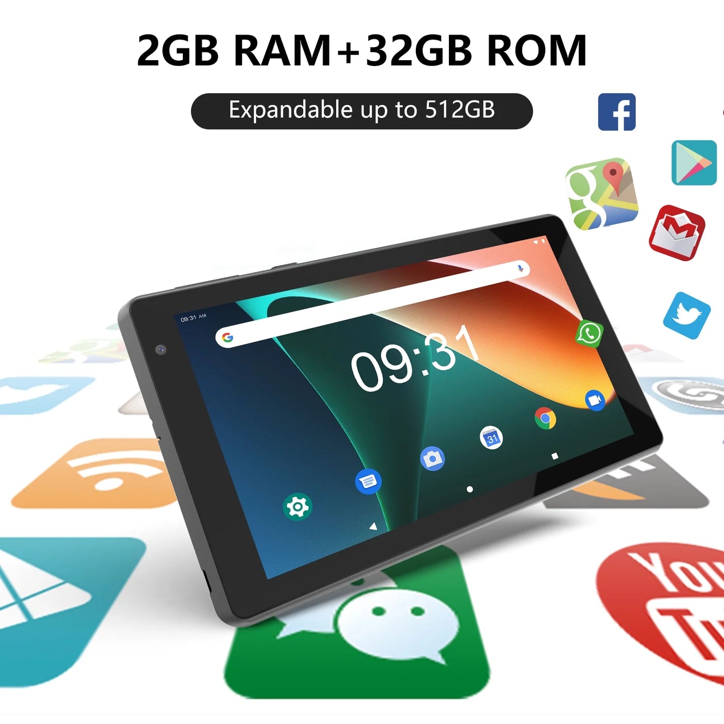 NOVOJOY 7 Inch Tablet, Tablet with Case, Android Tablet PC, 32GB Storage 2GB RAM Tablets Quad-Core Processor Android Tablet PC Dual Camera, Wifi, BT Computer Tablet.(With Tablet Cover)