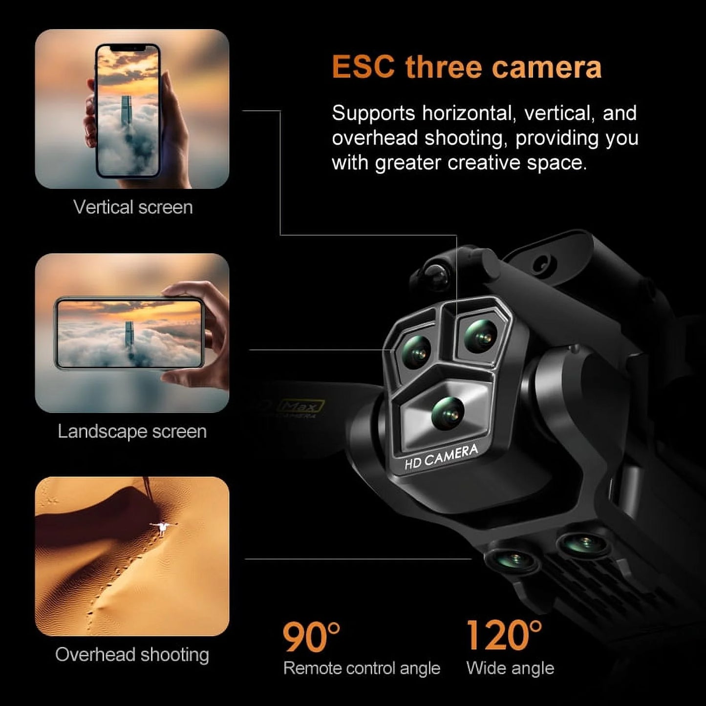 Drone with 3 Camera 1080P for Kids and Adults, RC Quadcopter Foldable FPV Drone for Beginners, 2 Batteries, Carrying Case
