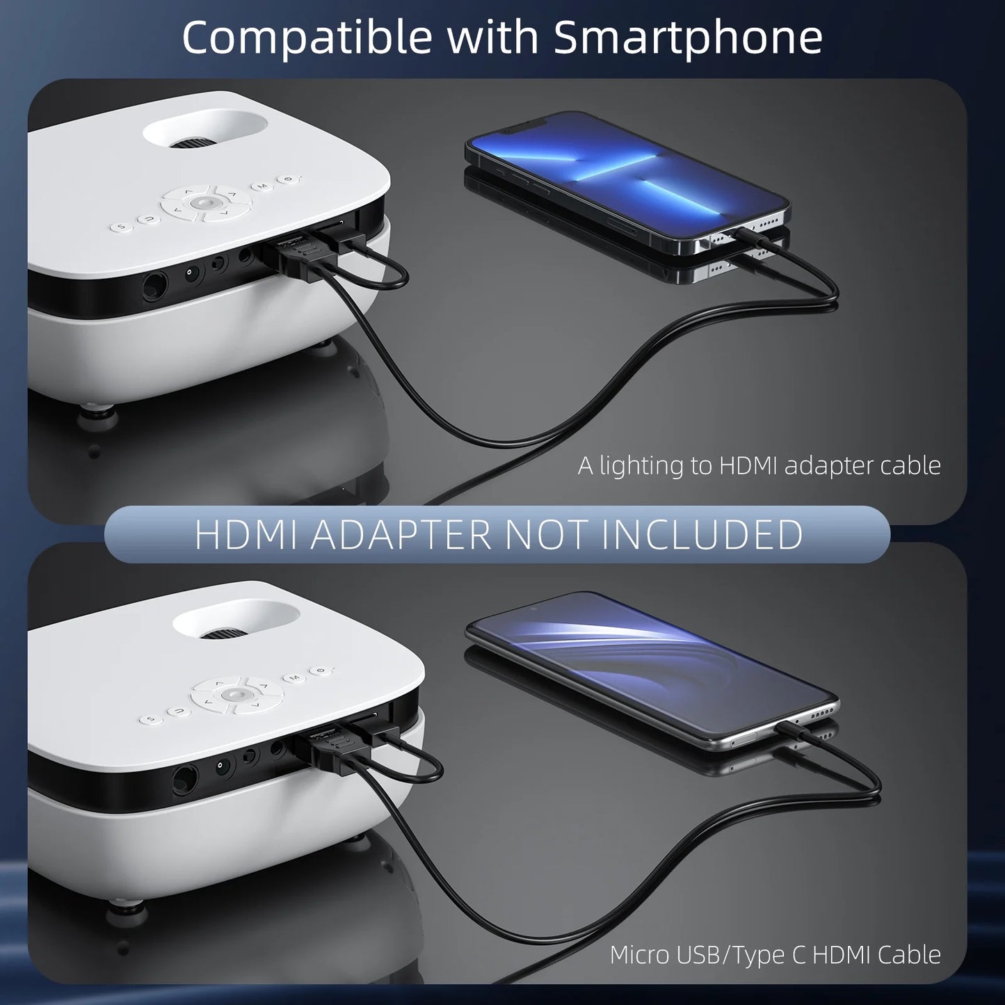 1080P Mini Projector,Keystone Correction,Up to Support 240'' Screen,With Stand