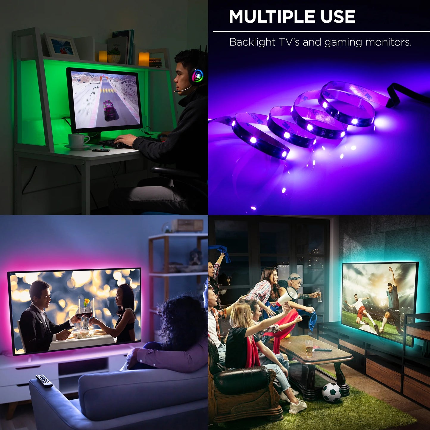 Sound Reactive TV Backlight RGB Lighting Dimmable Remote Control Corded Electric