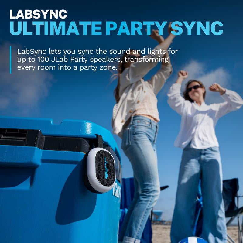 Jlab Pop Party Ultra-Portable Bluetooth Speaker with 5W Driver, 8+ Hours Playtime, RGB Lighting, & IPX5 Waterproofing - Audio