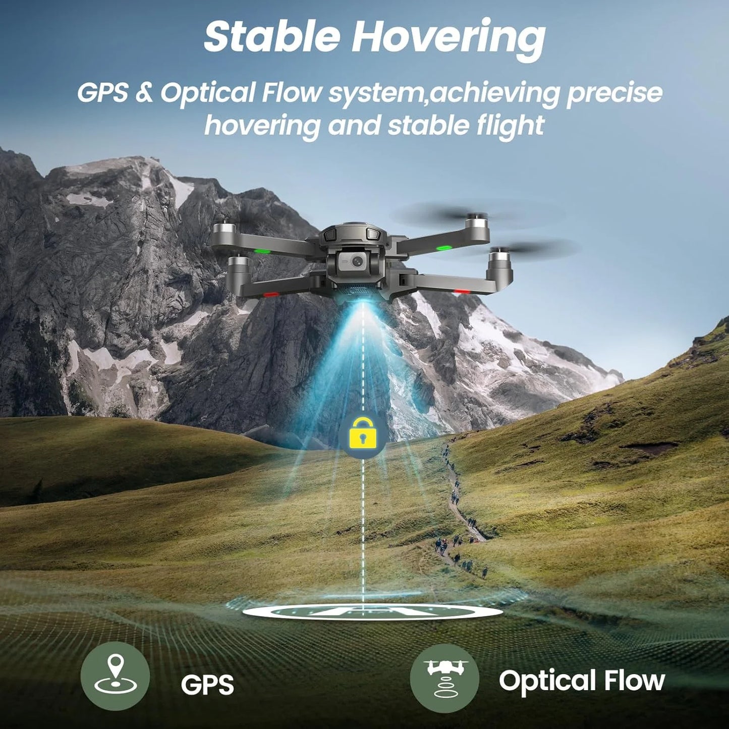 WF30 GPS Drones with Camera for Adults 4K, 5G Wi-Fi Foldable RC Quadcopter, 2 Batteries, Black