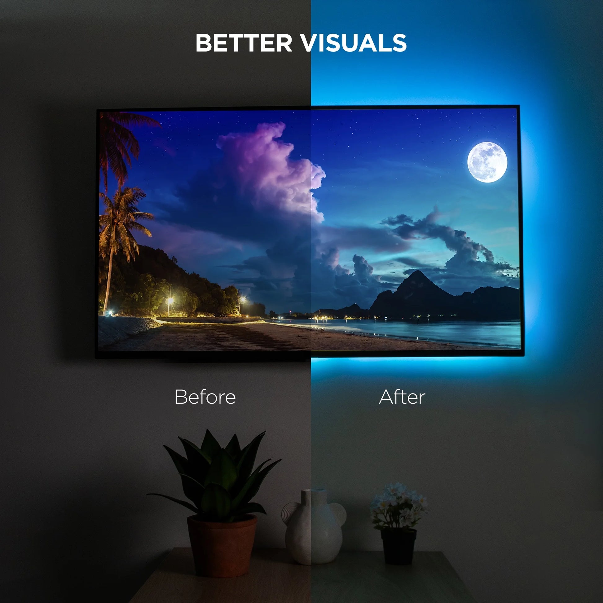 Sound Reactive TV Backlight RGB Lighting Dimmable Remote Control Corded Electric