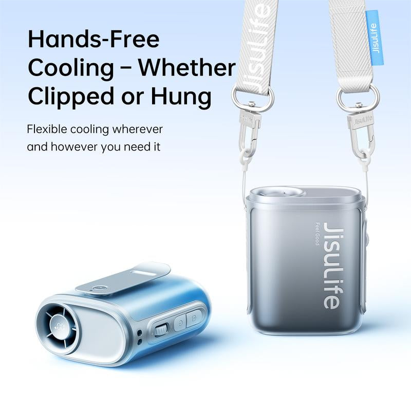 JISULIFE Portable Neck Fan, 100 Speed 40000RPM Cooling, Mini Personal Handheld Wearable Waist Fan, 16H 4500Mah Battery with LED Display, Ultra-Lightweight in Outdoor, Travel, Jobsite Gifts