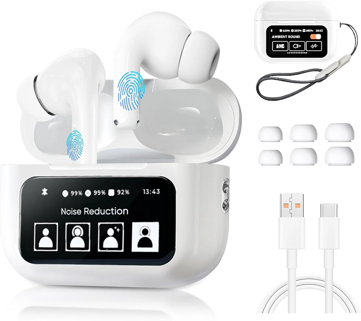 ANC Touch Screen Earbuds, Wireless Earbuds, ANC Earbuds Noise Cancelling Earbuds, Noise Cancelling in Ear Bluetooth 5.4 Earbuds, Bluetooth Earbuds with Microphone, Wireless Earbuds for Iphone/Android