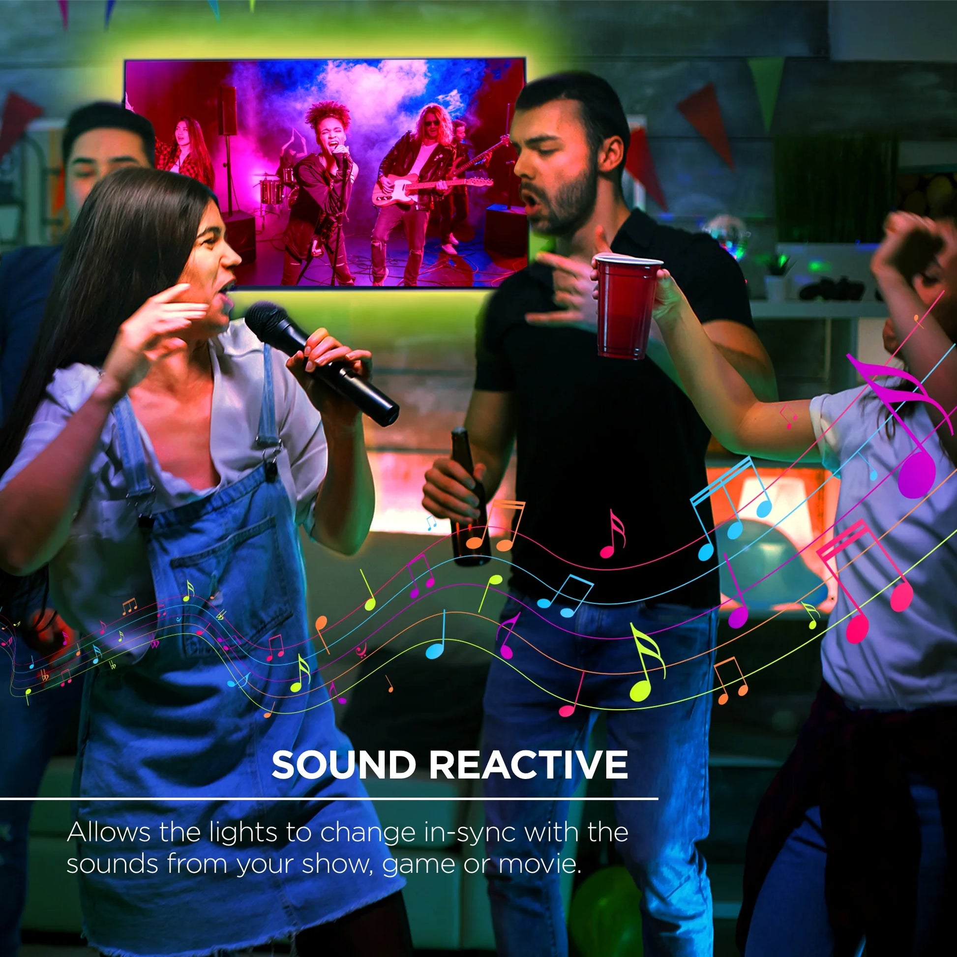 Sound Reactive TV Backlight RGB Lighting Dimmable Remote Control Corded Electric