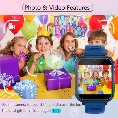 Smart Watch for Kids, Kids Smartwatch with Multifunctions 24 Puzzle-Games Camera Music Vedio Pedometer Record,Birthday Gift for Age 3-12 Boys Girls,Sapphire-Blue