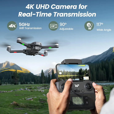 WF30 GPS Drones with Camera for Adults 4K, 5G Wi-Fi Foldable RC Quadcopter, 2 Batteries, Black