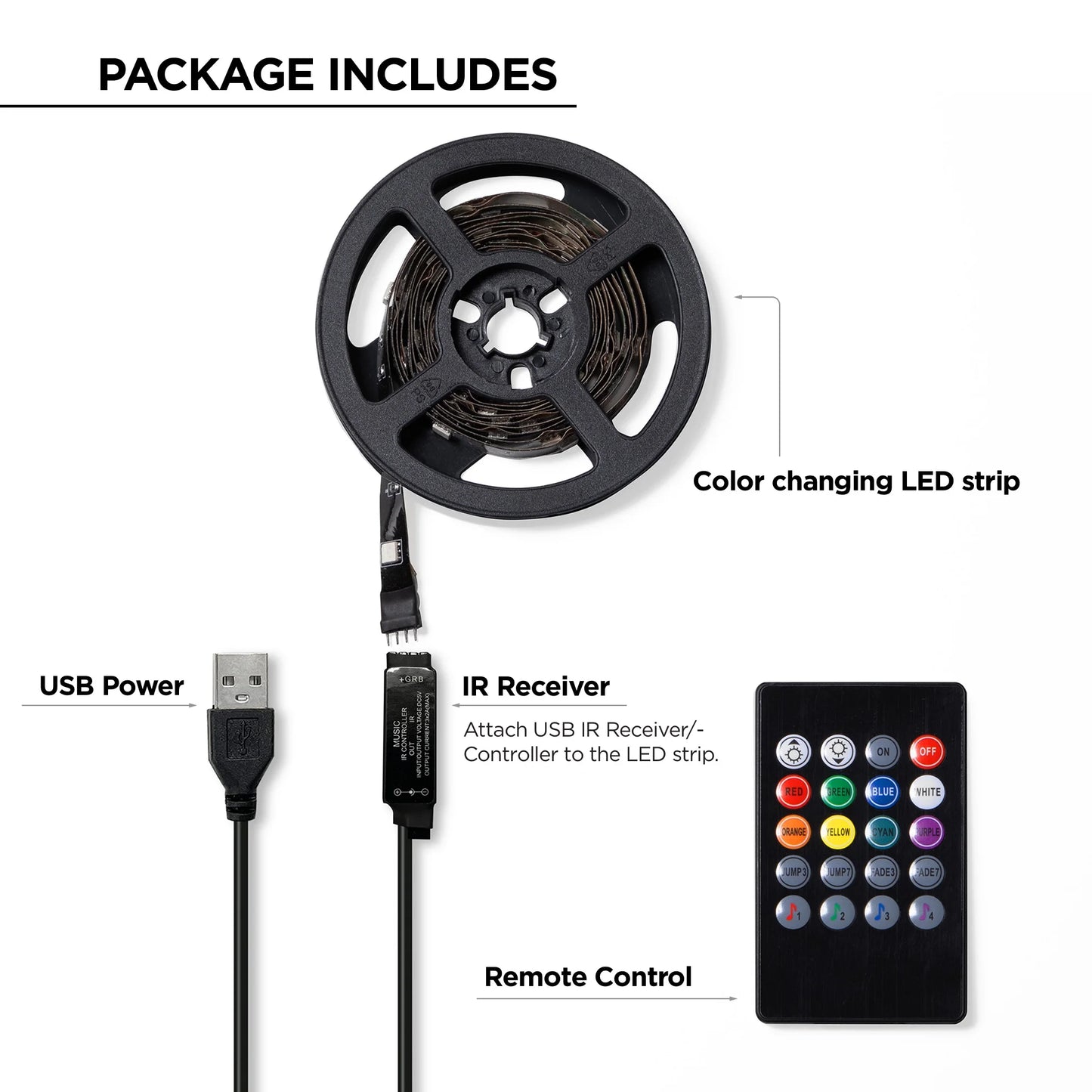 Sound Reactive TV Backlight RGB Lighting Dimmable Remote Control Corded Electric