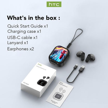 HTC NE20 Bluetooth 5.4 Earphones LED Display High Fidelity Waterproof Wireless Earphones | Suitable for Office, Sports, Study and Audio Calls | Built-In Microphone | Earphones