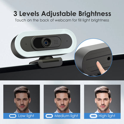 (2 Pack)  2K/1080P Gaming Webcam with Rgb&Fill Light Compatible for Switch 2 Autofocus USB Web Cam 2 Microphones for PC Laptop Video Streaming