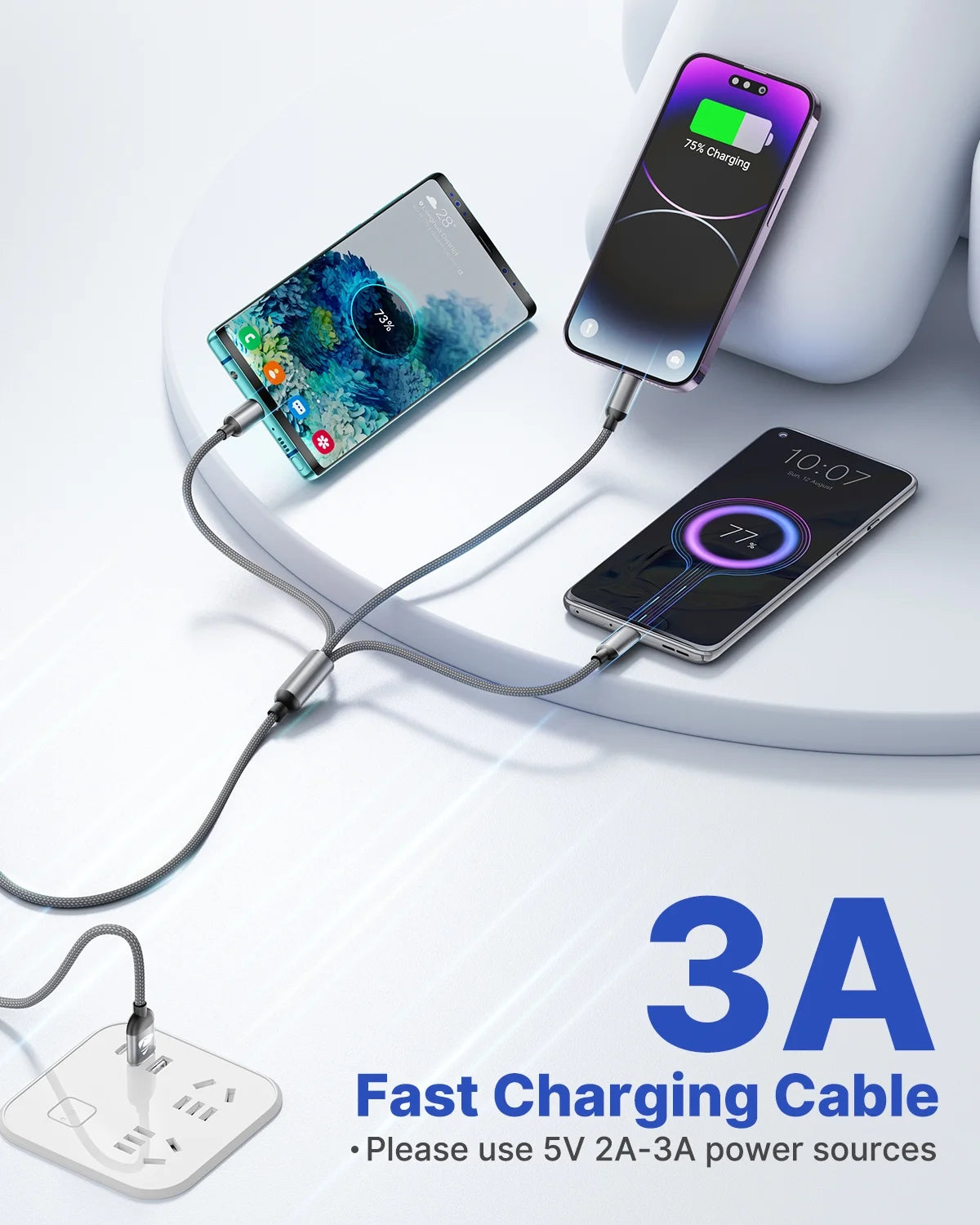 2 Pack Multi Charging Cable, 3 in 1 Phone Charger Cord Fast Charging with Micro USB, USB C Cables Compatible with Iphone/Ipad/Samsung, Gray