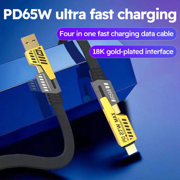 2PCS 65W 4-In-1 Multi Cell Phone Data Cable Fast Charge 27WPD Charge Cord Charging Cable, Black