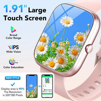 2025 NEW 1.91''HD Screen Smart Watch Compatible with Android and Iphone,Answer/Make Calls/100 Sports Modes/Message Reminder,Ip68 Waterproof Fitness Tracker for Men Women, Gifts