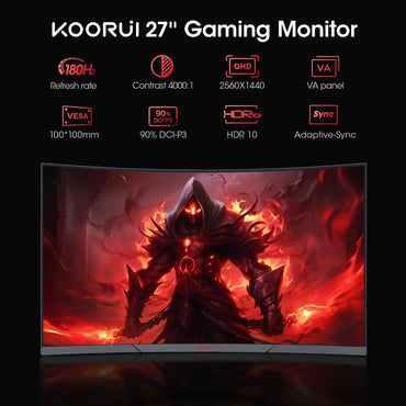 27 Inch 2K QHD 180Hz 1Ms Curved Gaming Monitor, Adaptive-Sync, Computer Monitor, Hdmi/Displayport, 27E6QCA