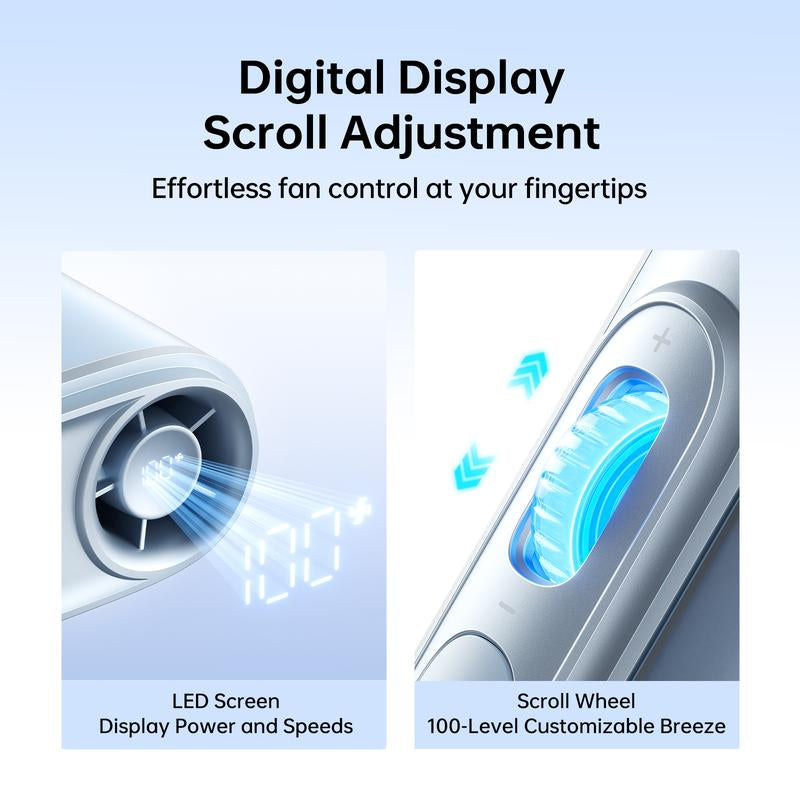 JISULIFE Portable Neck Fan, 100 Speed 40000RPM Cooling, Mini Personal Handheld Wearable Waist Fan, 16H 4500Mah Battery with LED Display, Ultra-Lightweight in Outdoor, Travel, Jobsite Gifts