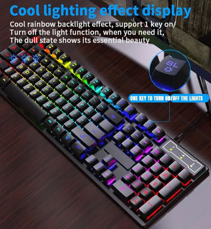 Wired Backlit Keyboard Gaming Mechanic Kit Waterproof Luminous 104 Key Keyboard and Mouse Set for Gamer PC Laptop Home Office