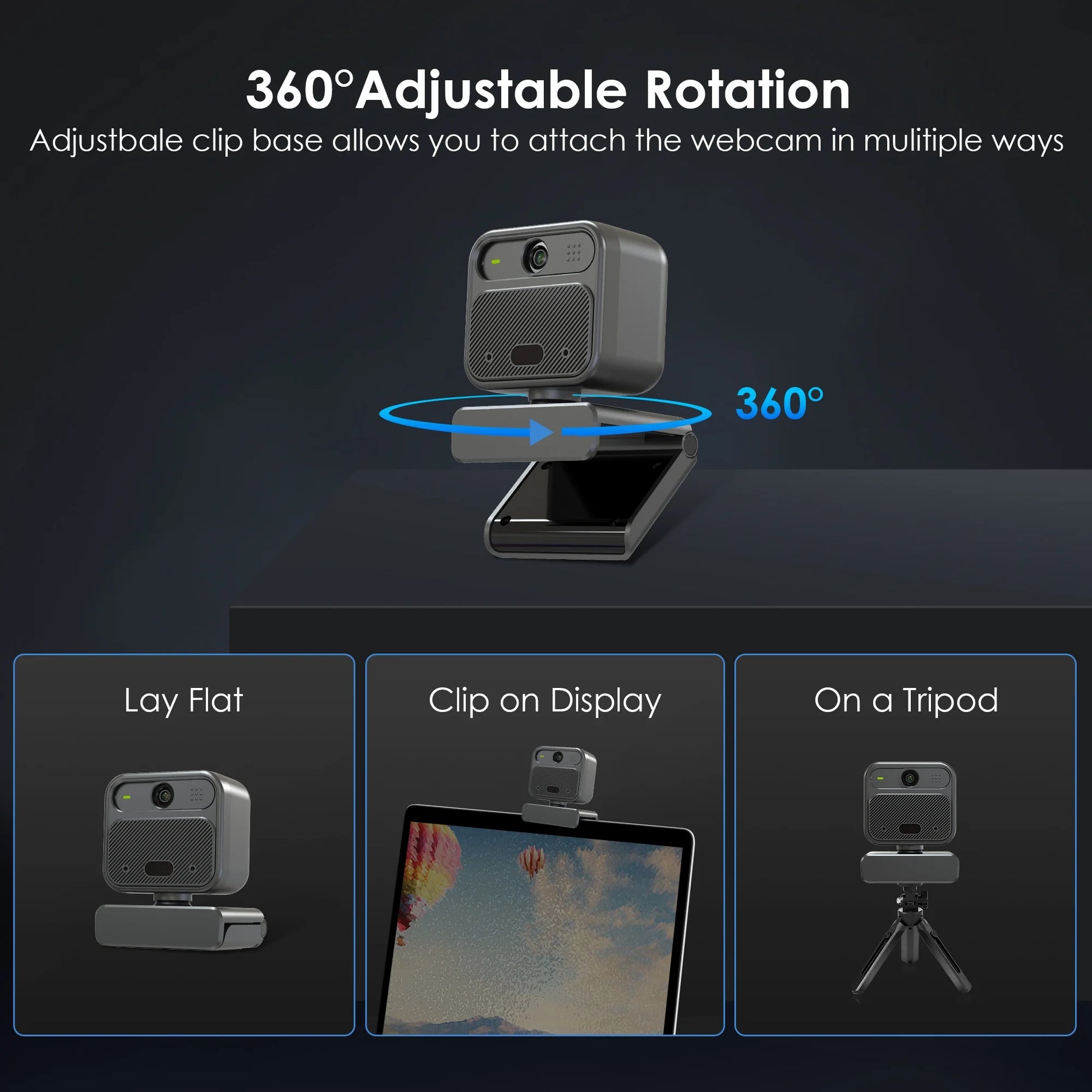 4K Webcam with 2 Microphones Zoom Remote Precise Focus Compatible for Switch 2 EPTZ Webcamera for PC Laptop Conference Video Streaming USB Web Cam