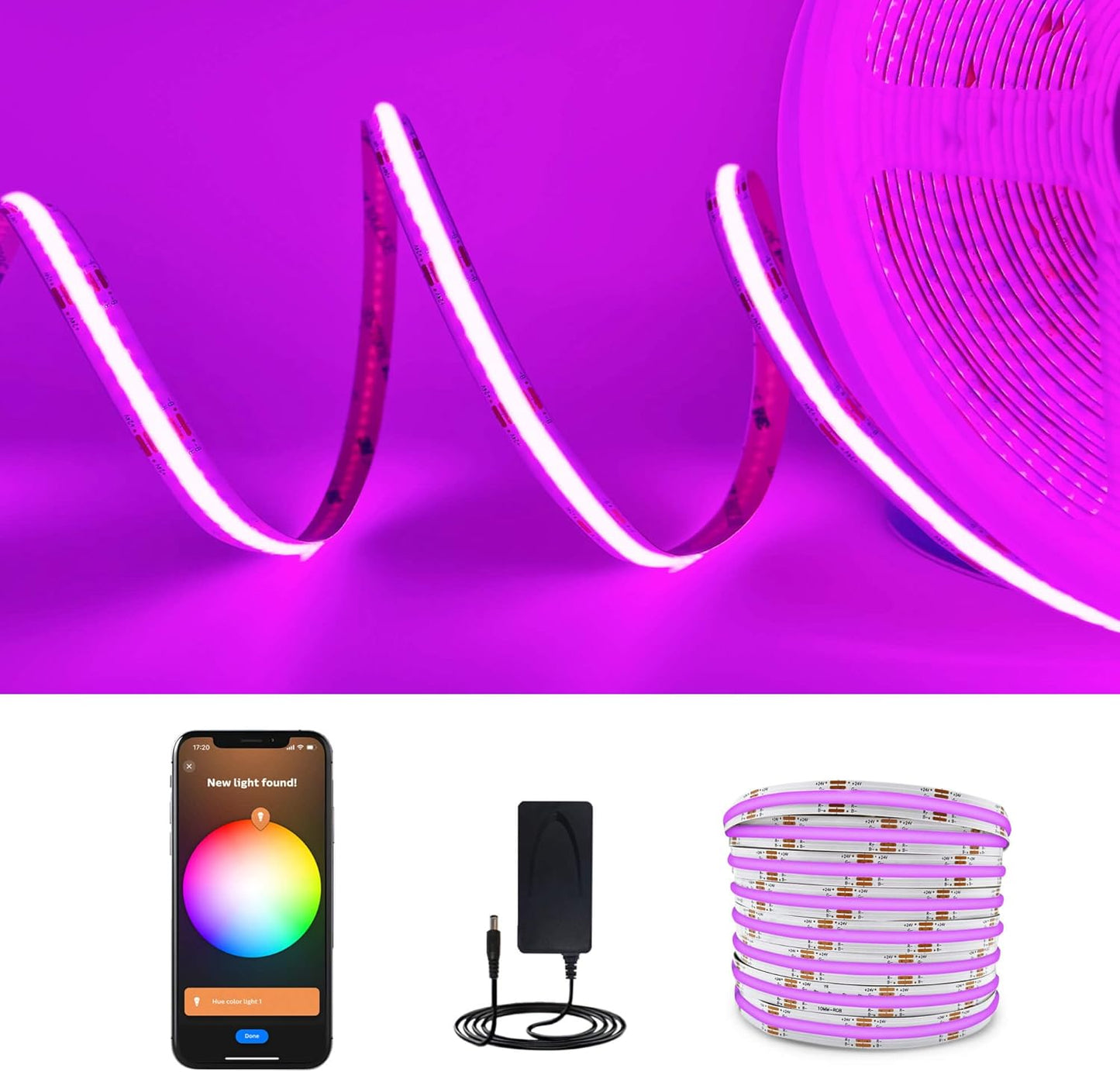 DC 24V Smart Zigbee RGB COB LED Strip Dimmable 16.4Ft Kit Compatible with HUB Bridge,Tuya Gateway and Echo Plus,App/Alexa Voice Control Color Changing RGB LED Lightstrips for Ambiance Lighting