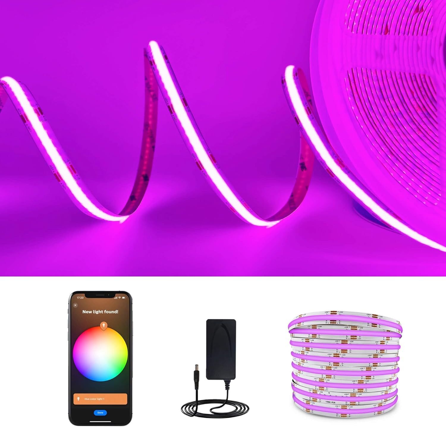 DC 24V Smart Zigbee RGB COB LED Strip Dimmable 16.4Ft Kit Compatible with HUB Bridge,Tuya Gateway and Echo Plus,App/Alexa Voice Control Color Changing RGB LED Lightstrips for Ambiance Lighting