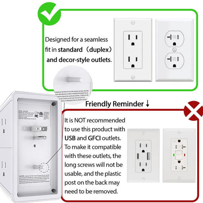 Multi Plug Outlet Surge Protector - POWRUI 6 Outlet Extender with 3 USB Ports (1 USB C) and Night Light, 3-Sided Power Strip with Adapter Spaced Outlets - White, ETL Listed Fathersdaygift Socket