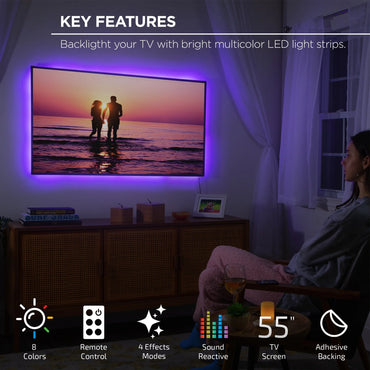 Sound Reactive TV Backlight RGB Lighting Dimmable Remote Control Corded Electric