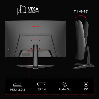 27 Inch 2K QHD 180Hz 1Ms Curved Gaming Monitor, Adaptive-Sync, Computer Monitor, Hdmi/Displayport, 27E6QCA