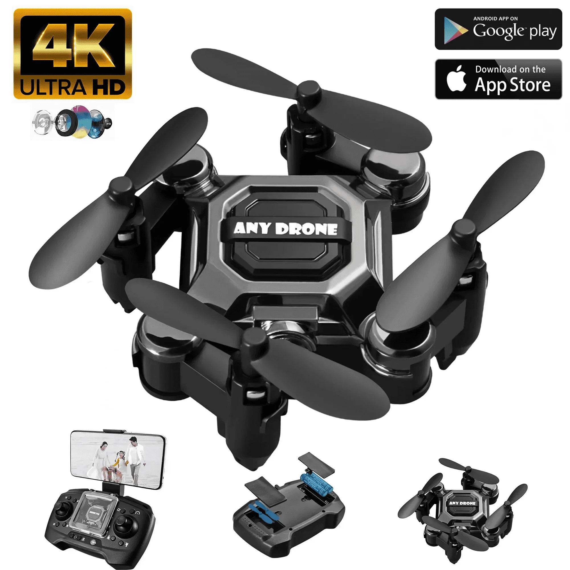 4K Foldable Mini Drone for Kids, Drone with Camera, Portable RC Quadcopter with Altitude Hold 3D Flips and Headless Mode Easy to Fly
