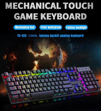 Wired Backlit Keyboard Gaming Mechanic Kit Waterproof Luminous 104 Key Keyboard and Mouse Set for Gamer PC Laptop Home Office