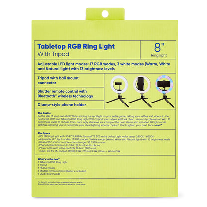 8" Tabletop RGB Ring Light with Tripod